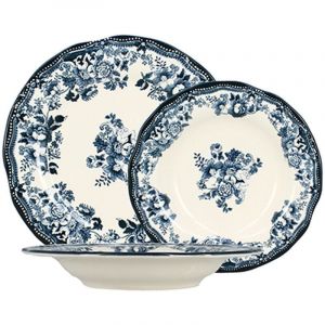 Novastyl Service de table 36 pièces en porcelaine blanche et bleue