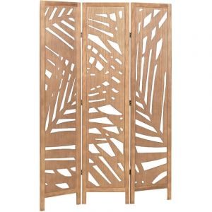 Beliani Paravent &agrave; 3 Panneaux Pliants en Bois de Paulownia Bois Clair 170 x 122 cm Vernago