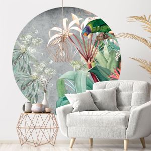 Papier peint intissé pré-encollé fresques géants - fresque florale vintage et perroquet - adhésif décorative - 90x90cm