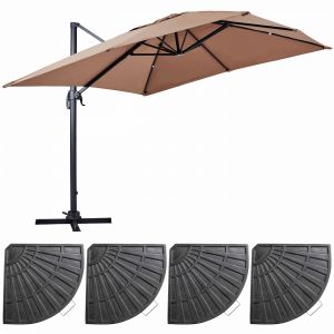 Image de Oviala Parasol déporté et 4 dalles lestées aluminium taupe - Taupe