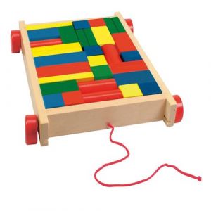 WOODY KART Chariot &agrave; tirer avec jeu blocs de construction en bois