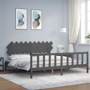 VidaXL Cadre de lit avec tête de lit gris 200x200 cm bois massif