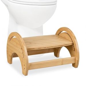 Relaxdays Tabouret de Salle de Bain ou WC, défécation optimale, en Bambou, H x L x P : 23 x 36 x 32 cm, Nature