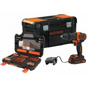 Image de Black & Decker Blackdecker - Perceuse à percussion sans fil - 18 V - 1,5 Ah - 2 Vitesses - 104 accessoires - Livrée en boite à outil (BDCHD18S1KA-QW)