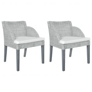 VidaXL Chaises à manger avec coussins lot de 2 gris rotin naturel