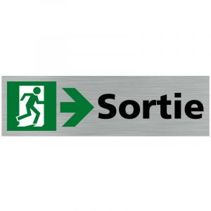 Image de Signaletique.biz France - Pictogramme sortie de secours droite (Q0160). Signalisation Porte - 170 x 50 mm - Autocollant souple ou plaque alu bross&eacute;