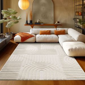 Teppium Tapis Salon Moderne Tapis Chambre Crème 240 x 340 cm - Tapis à Poils Courts, Style scandinave, Conception bohème Moelleux et Doux - Tapis Cuisine Moquette Salle de Sejour