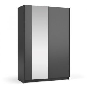 Meublorama - Armoire lysia 120 cm noir mat &ndash; 2 portes coulissantes avec miroir