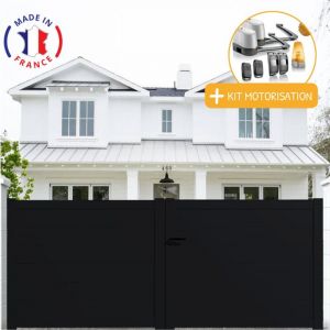 Image de Packit Portail aluminium battant plein en kit + Motorisation dimensions L.4000 (entre piliers) x H.1500 mm lockyvia (&agrave; bras) Couleurs Noir (ral 9005)