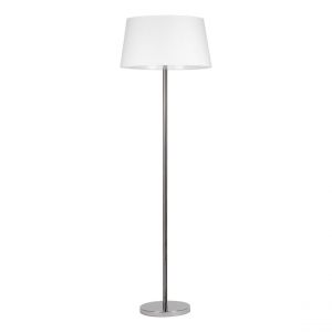 Amor Lampadaire Métal Chromé Câble PVC Transparent Abat-jour en Tissu Blanc