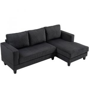 Homcom Canapé d'angle 3 places en velours côtelé dim. 214 x 134 cm gris