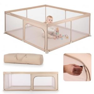 Sun Baby Parc Enfant 150x200 cm - 0-2 ans Beige - entr&eacute;e zipp&eacute;e pieds antid&eacute;rapants sac de transport cadre en m&eacute;tal