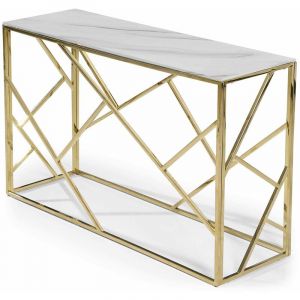 Image de Cotecosy Console Design Effet Marbre "Linea" 120cm Or