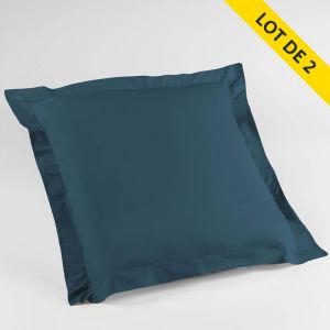 Lot de 2 taies d'oreiller volant plat 63x63 100% coton 57 fils Finition bourdon Bleu nuit
