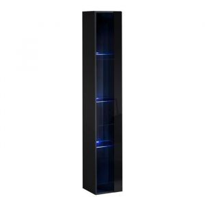 Price Factory - Vitrine suspendue noire avec 1 porte vitrée et éclairage led inclus. Collection switch. - Noir