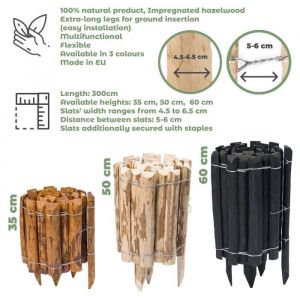 BOGATECO Bordure enroulable naturelle en noisetier - Semi-palissade de jardin - Montage facile - 35 cm x 300 cm - naturel