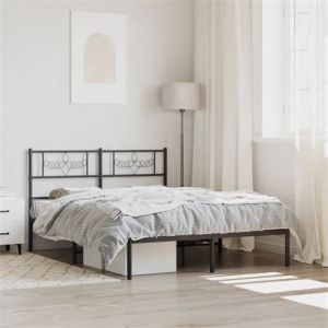 VidaXL Cadre de lit m&eacute;tal avec t&ecirc;te de lit noir 150x200 cm, lit double, meuble de chambre &agrave; coucher, lit d'invit&eacute;, lit, cadre de lit en m&eacute;tal, sommier