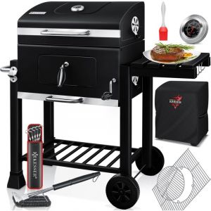KESSER Chariot BBQ Smoker XL Barbecue au charbon de bois avec Couvercle, Roues, Poignée en acier inoxydable, Thermomètre, Grille, Brosse, Housse, 8