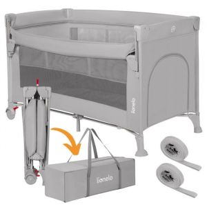 LIONELO ELLEN 3 en 1 Lit de Voyage de 0 à 3 ans, Cododo Pour Nouveau-nés et Enfants Plus Âgés jusqu'à 15 kg, 2 Hauteurs de Matelas, Sangles d'attache, Verrouillage Latéral, 2 Roues, Sac (Grey)