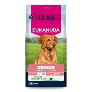 Eukanuba Life Care Croquettes Chien Senior Grande Race 6 Ans et Plus, Race Géante 5 Ans et Plus, Riche en Agneau & Riz, Glucosamine, Oméga 3&6, FOS, sans colorants, arômes artificiels ni OGM – 12 kg