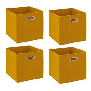 Lot de 4 Boîtes de rangement Jaune moutarde 31 x 31 cm
