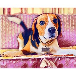 Peinture au num&eacute;ro : Beagle Mignon - sans ch&acirc;ssis en bois