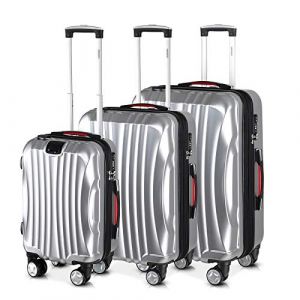 Monzana Set de 3 valises rigides Ikarus M/L/XL Argent - Port USB - Vacances Voyage