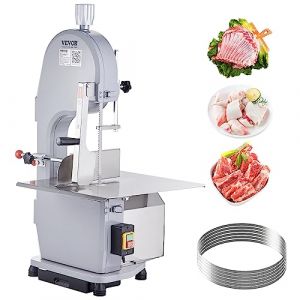 VEVOR Scie à os de boucher électrique commerciale, scie à ruban pour os 1100 W, scie pour viande et os congelés avec 5 lames, table 490 x 380 mm, épaisseur de 4-200 mm pour supermarché, restaurant