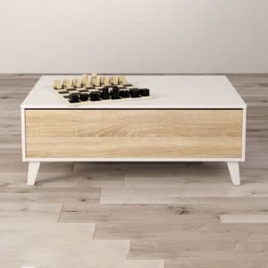 M&S Table basse avec plateau relevable 100x68x38 cm blanc et naturel