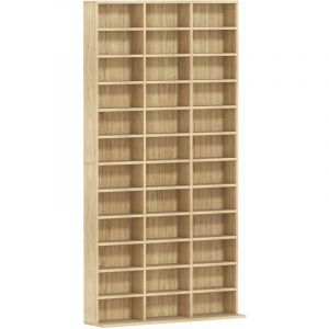 Homcom Étagère rangement CD/DVD meuble de rangement pour 1116 CDs 33 compartiments réglables en hauteur 102 x 24 x 195 cm effet bois clair