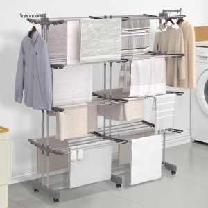 Idmarket Séchoir à linge vertical pliable et extensible 4 niveaux MAXI capacité 50M inox et gris