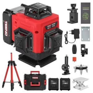 Teeno Rotatif Niveau Laser 360&deg;x4,4D 16 Line Verte, Batterie Rechargeable 4800 mAh x 2, Niveaux Laser avec T&eacute;l&eacute;commande et Tr&eacute;pied, avec Affichage Num&eacute;rique LCD