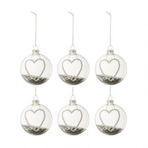 Prix Lot de 6 Boules de Noël C?ur Str 8cm Argent
