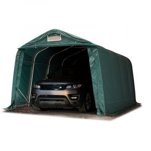 Intent24 Fr - Tente garage carport 3,3 x 6 m tente d'élevage abri stockage H 2,1m, bâches PVC anti feu épaisses d'env. 720g/m² vert foncé, sol meuble, terre