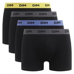 DIM Boxer Homme Mix and Colors Coton Stretch x4, Noir ceinture jaune/bleu/gris, L