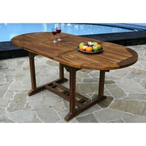 Image de Wood-en-stock Table de jardin ovale avec rallonge papillon en teck huilé 120/180 x 90 x 75 cm