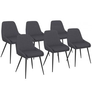 Idmarket Lot de 6 chaises THALYA en tissu gris avec accoudoirs