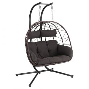 Hinhocker - Fauteil hamac pour 2 personnes avec châssis Marron Siège xxl avec coussins et rembourrage de siège inclus