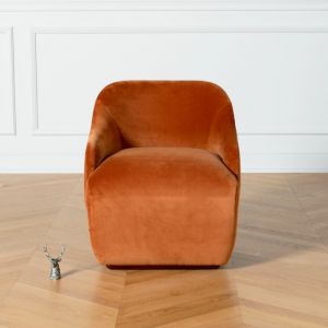 Fauteuil en pin et velours caramel