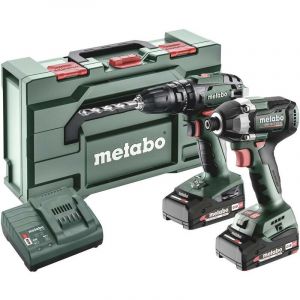 Metabo Combo-Set SB 18 + SSD 18 LT 200 BL -Perceuse-visseuse à percussion sans fil, Visseuse à chocs sans fil + batteri