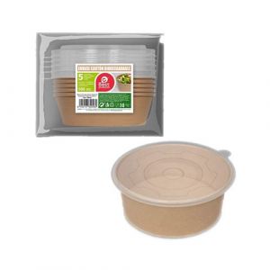 Contenant en carton biod&eacute;gradable rond avec salade/couvercle 500 cc (5ud)