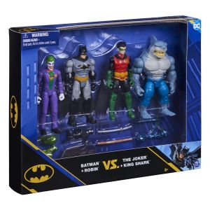 Spin Master DC Comics, Batman et Robin Contre The Joker et King Shark, Figurines articulées de 10 cm, Jouets pour garçons et Filles à partir de 3 Ans, 6065564, Multicolore