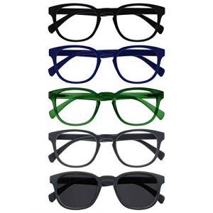 OPULIZE Pop Pack 5 Lunettes De Lecture Avec Lecteur Soleil Rétro Rond Noir Bleu Vert Gris Hommes Femmes RRRRS2-13677 +3,00