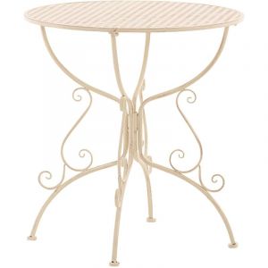 D&eacute;coshop26 Table de jardin ronde hauteur 74 cm en m&eacute;tal cr&egrave;me vieilli 100004006