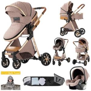 Poussette 3 En 1 Magic Zc Poussette Pousette Poussette Bebe Ceinture De S&eacute;curit&eacute; &Agrave; Cinq Points+Sac &Agrave; Main+Serviette De Bain Kaki