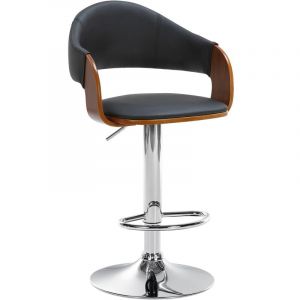CLP Tabouret de bar Nilse avec Coque en bois assise en similicuir, Noyer / Noir/Chrome