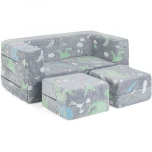 Canap&eacute; de jeu modulable 20 x 100 x 10 cm facile &agrave; nettoyer form&eacute; en th&eacute;&acirc;tre de marionnettes flanelle dinosaure gris