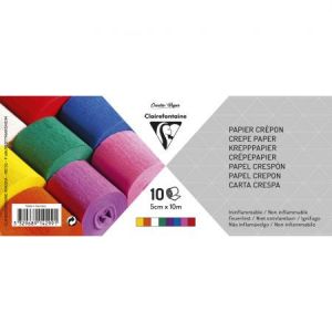 Clairefontaine 914299C - 10 bandes de crépon ignifugé, 5cmx10m, assortiment mixte