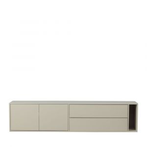 Vtwonen Meuble TV 2 portes, 2 tiroirs en bois L200cm grège