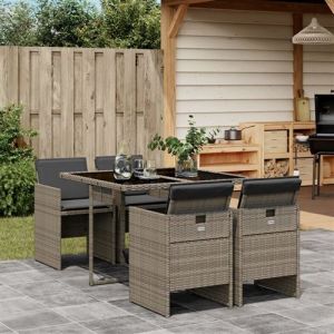 VidaXL Ensemble &agrave; Manger de Jardin avec Coussins 5 pcs, Table et Chaise de Terrasse, Meubles de Patio, Mobilier d'Ext&eacute;rieur, Gris R&eacute;sine Tress&eacute;e
